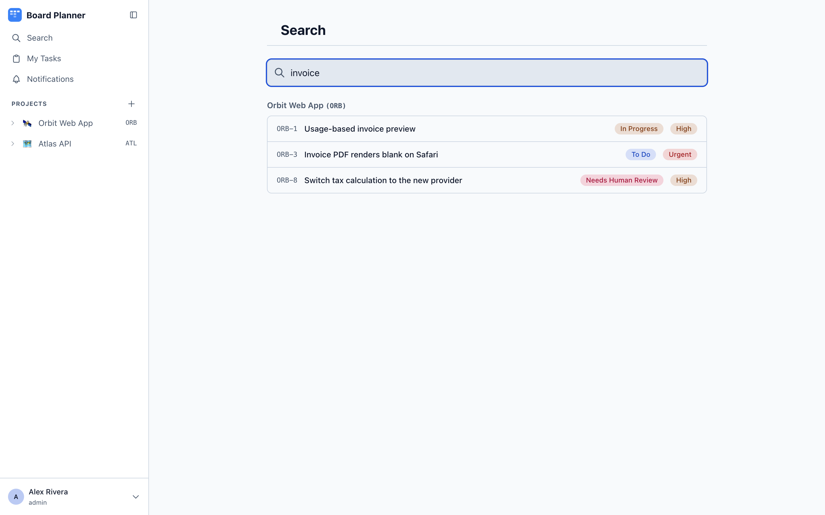 The search page