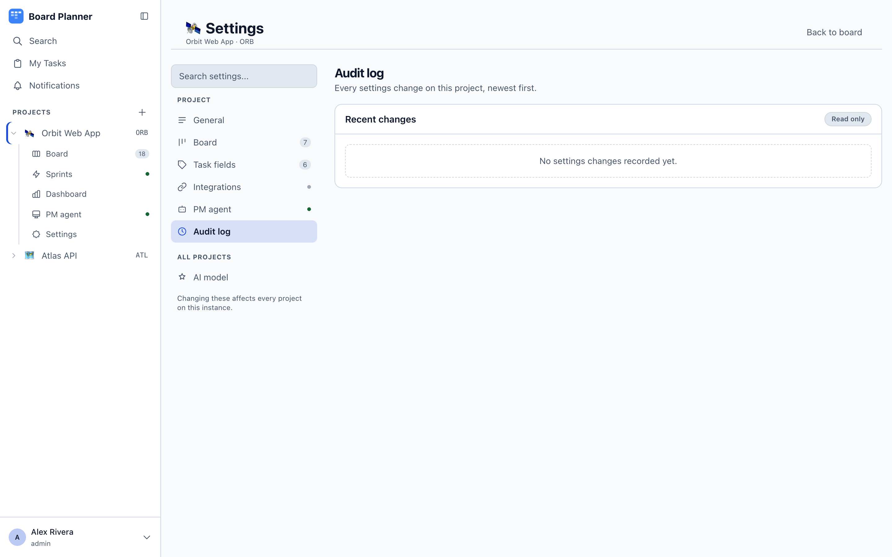 The project audit log