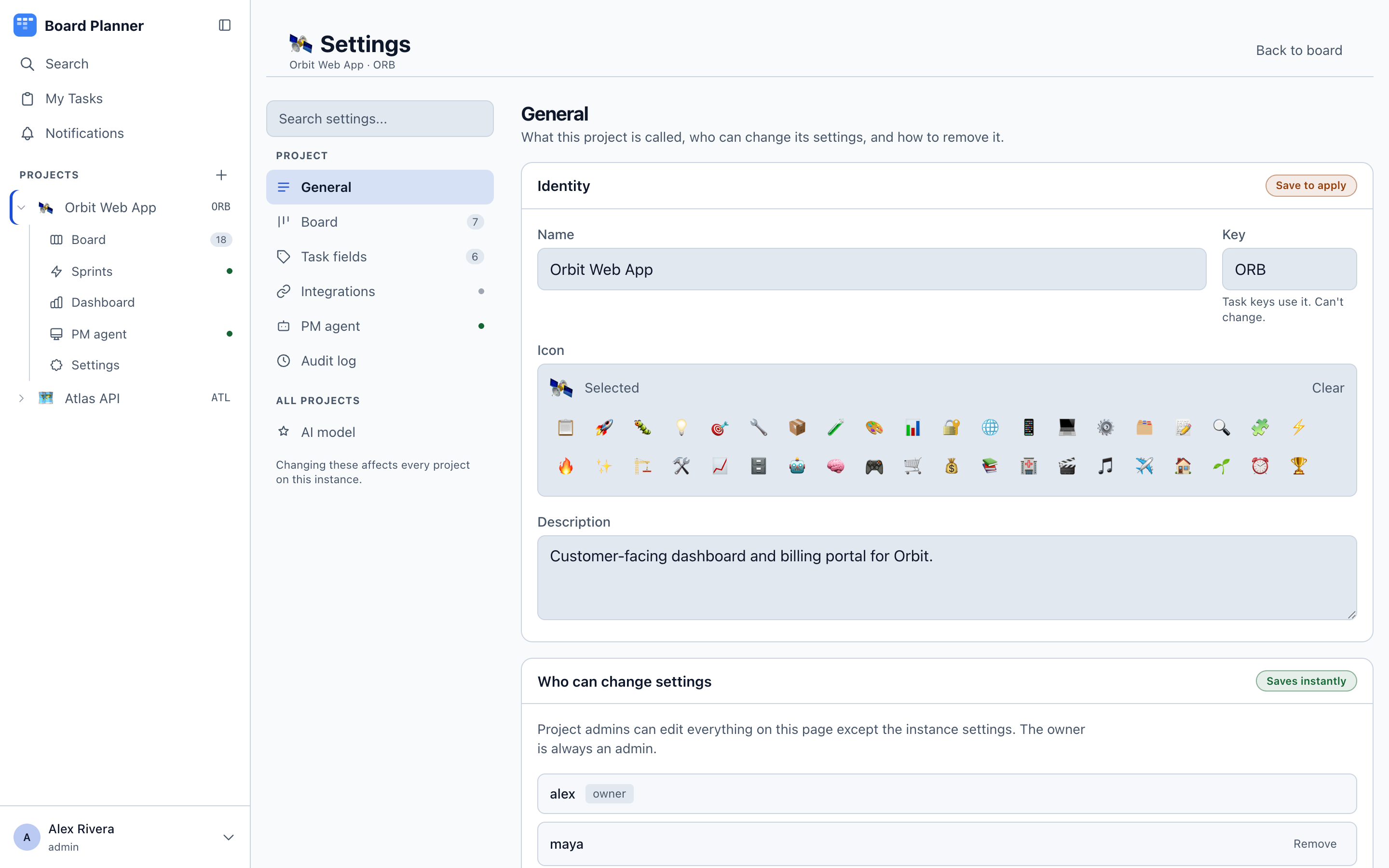 Project settings