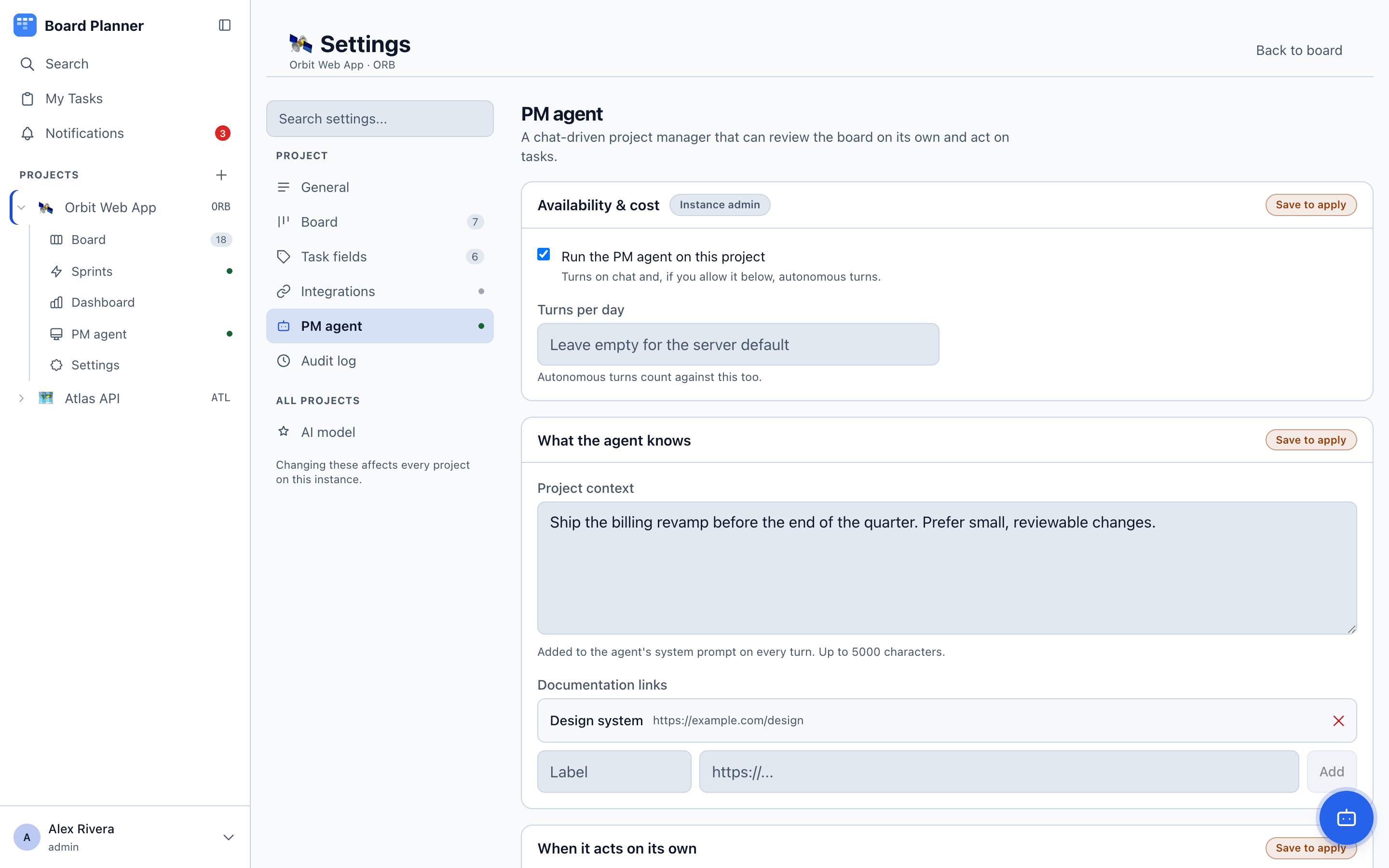 PM agent settings