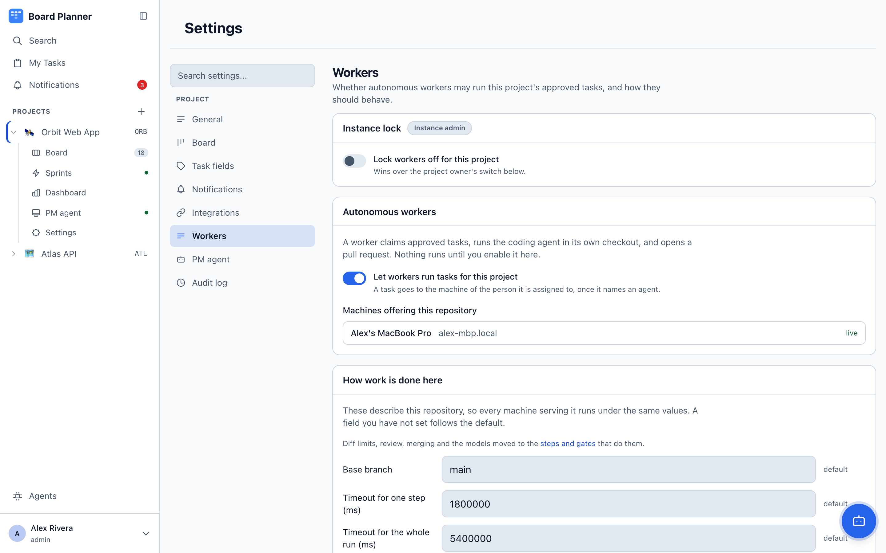 The Workers section of a project’s settings
