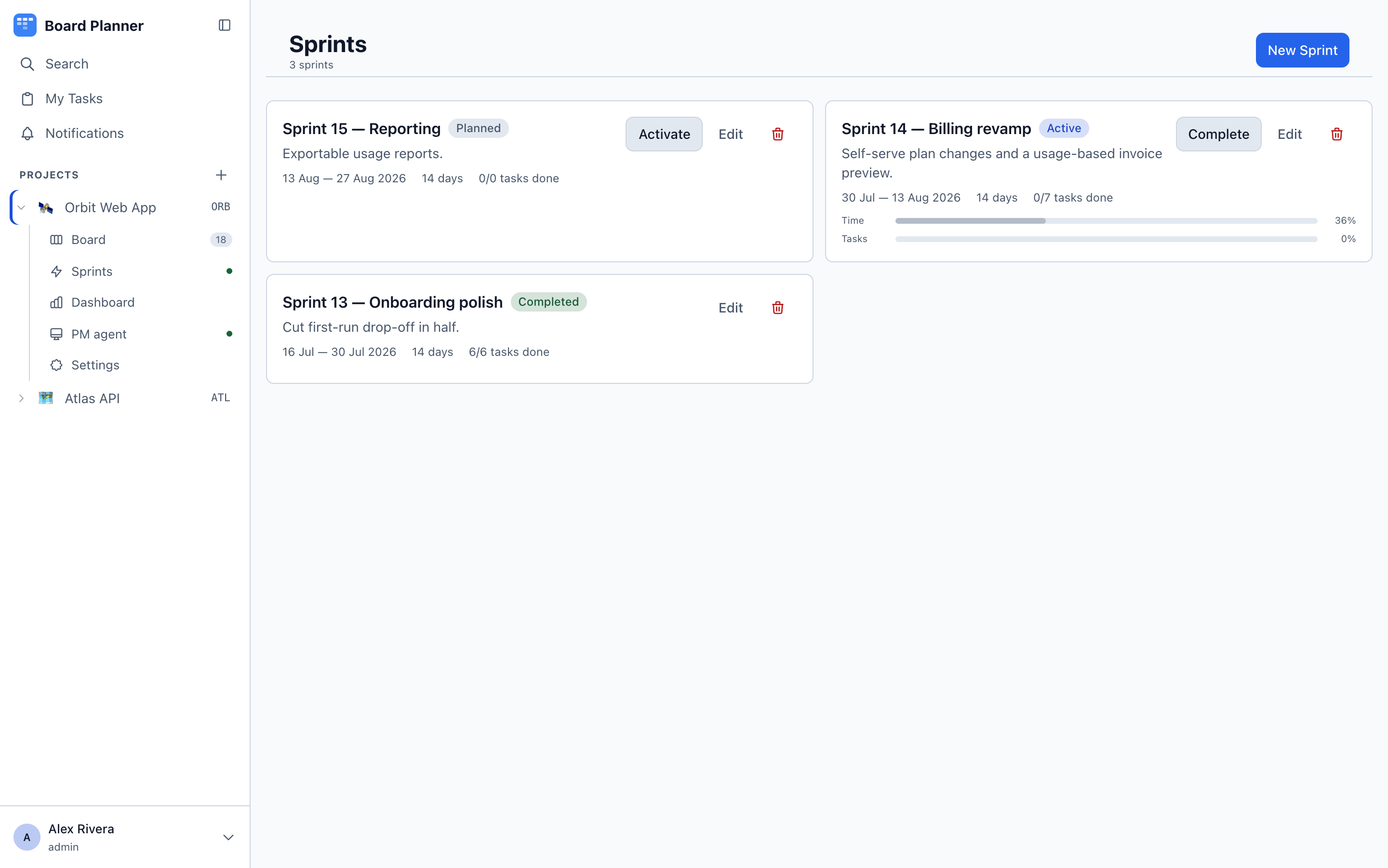 The sprints page