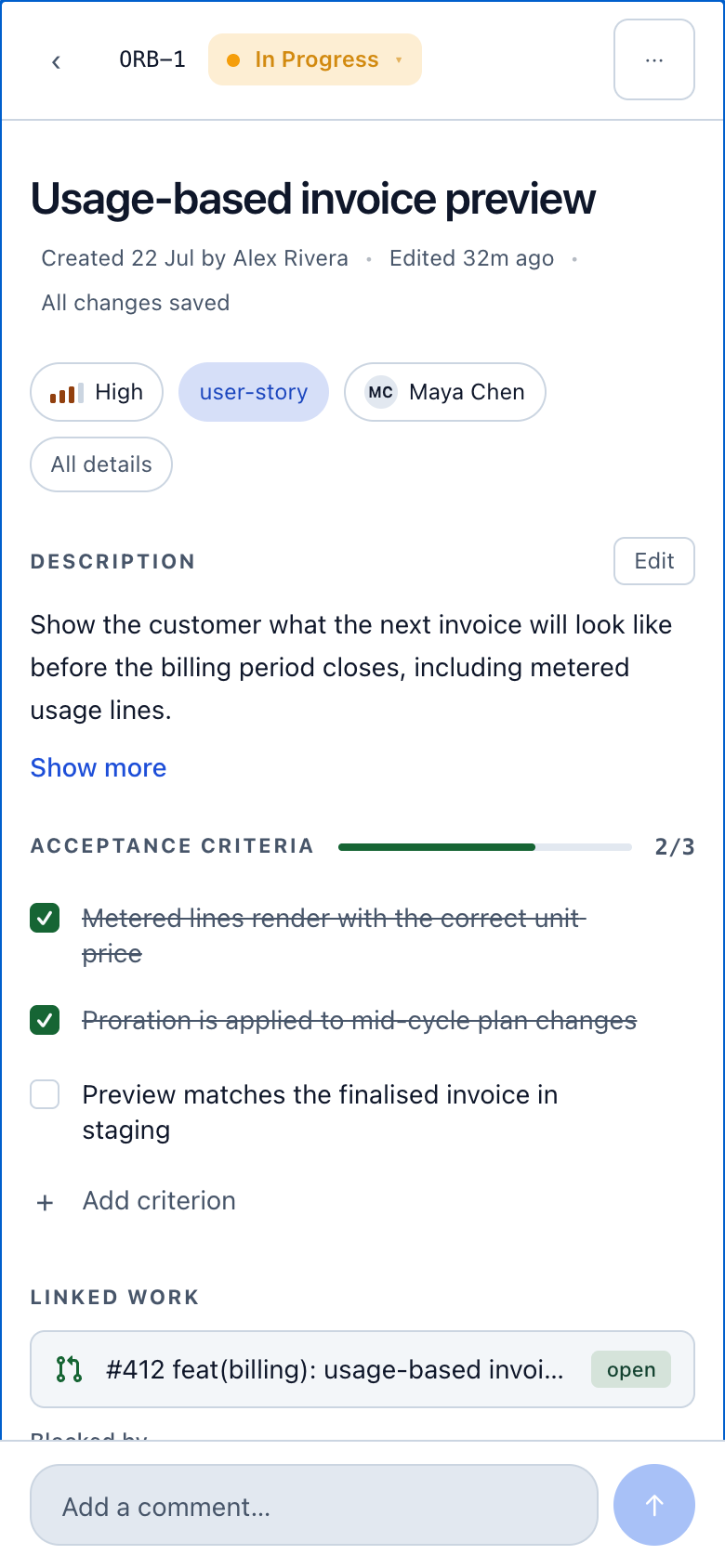 The task detail on a phone