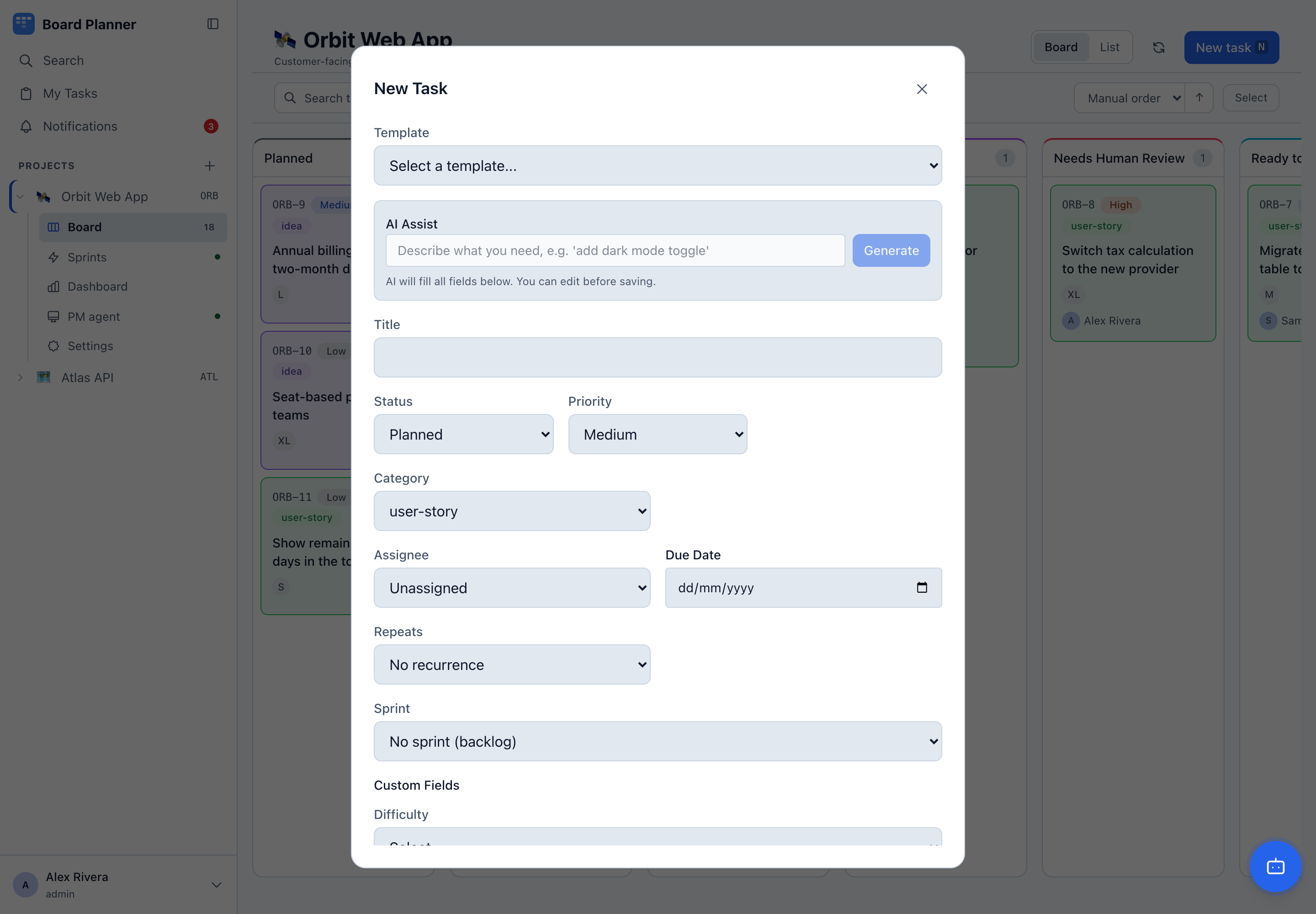 The task form